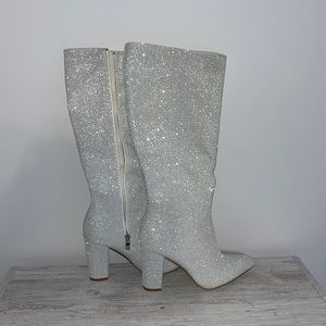 Tall white sparkly boots